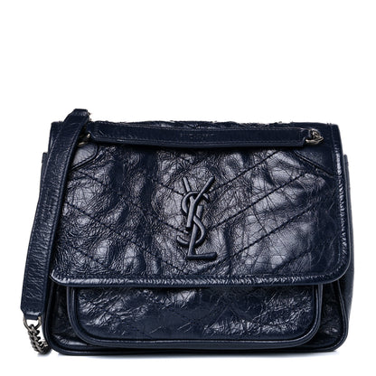 Saint Laurent Crinkled Calfskin Matelasse Monogram Baby Niki Chain Satchel Navy 1 of 13