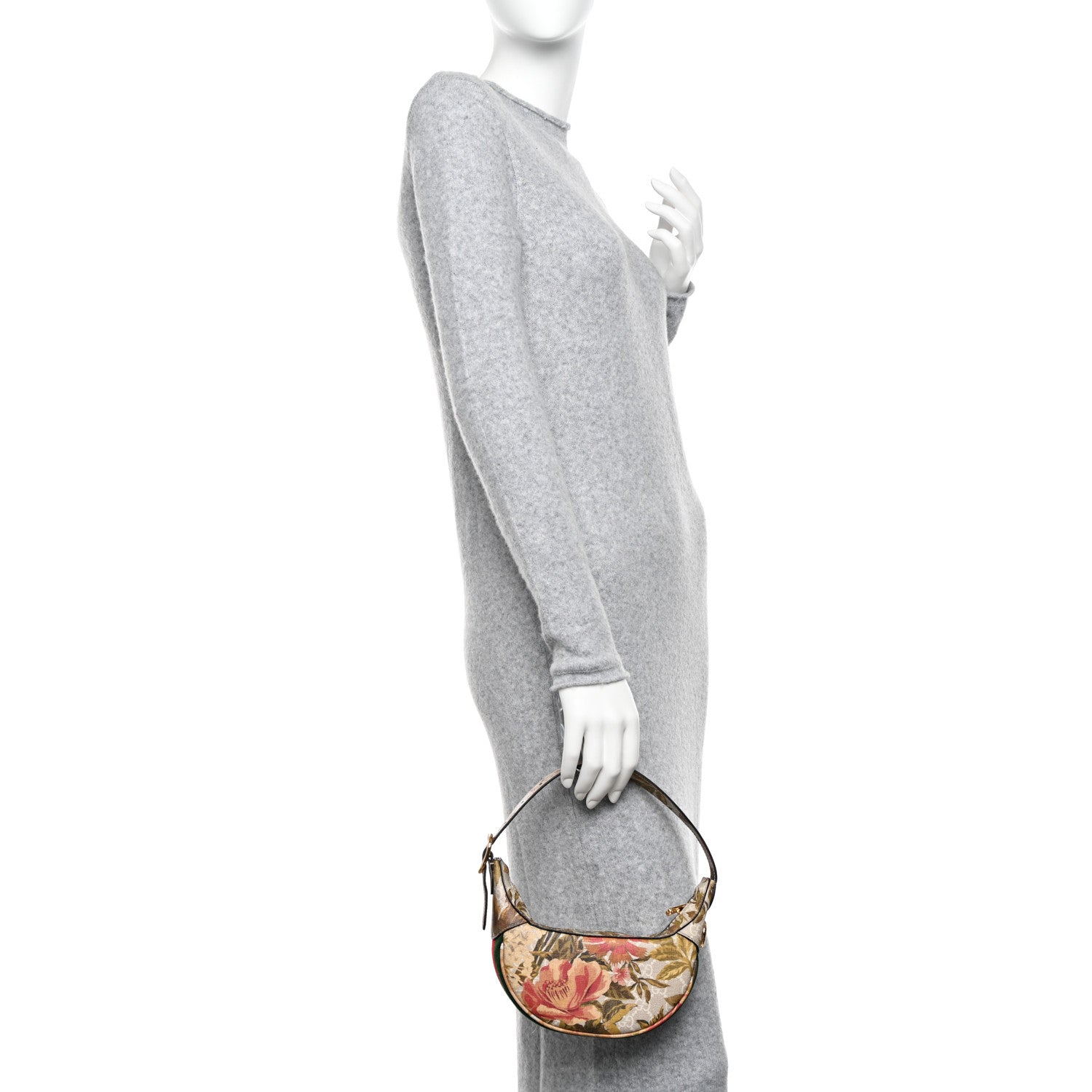 Gucci GG Supreme Monogram Water Flora Web Mini Ophidia Half Moon Hobo Beige White Multicolor 3 of 11