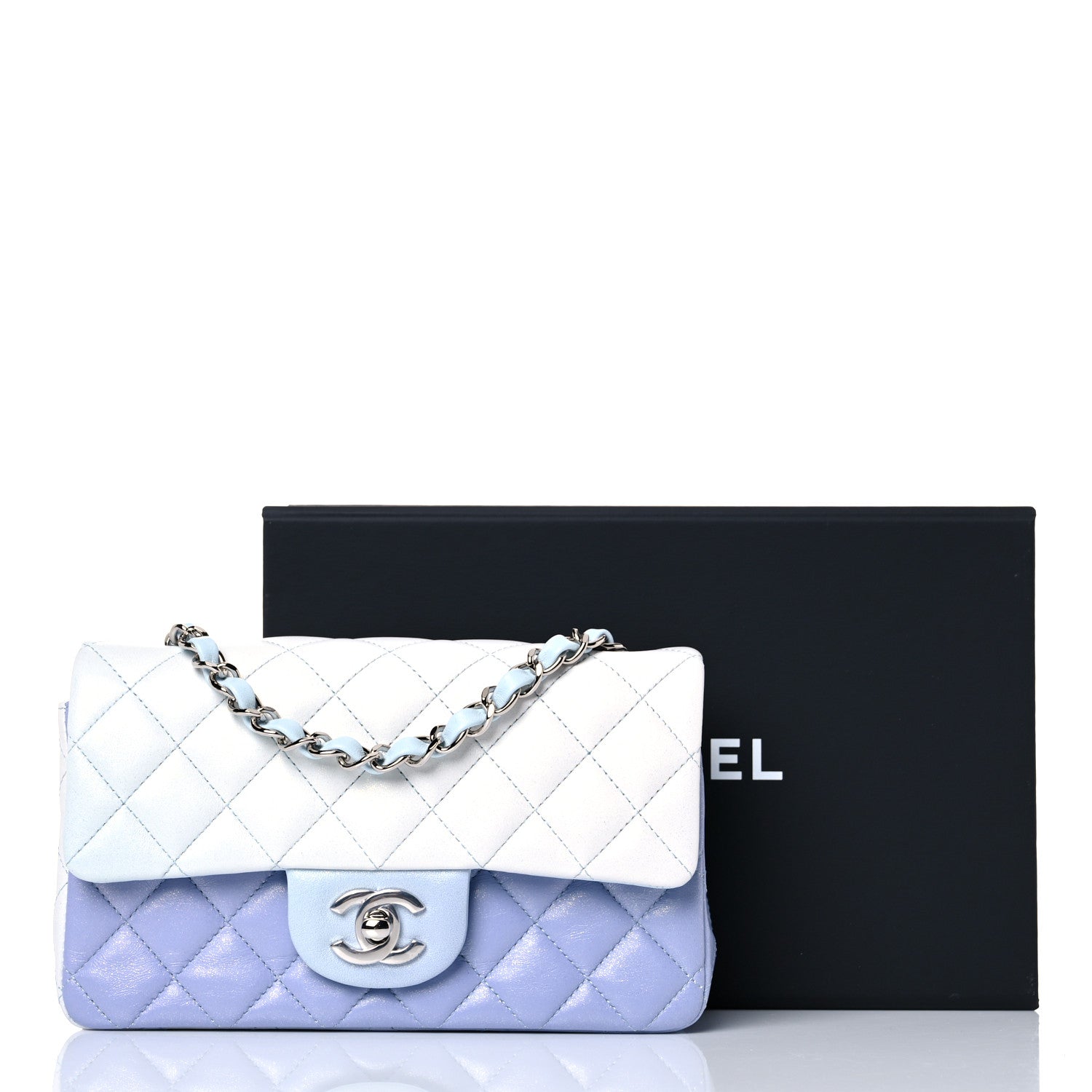 Chanel Perforated Lambskin Quilted Mini Rectangular Flap Light Blue Light Purple White 10 of 10
