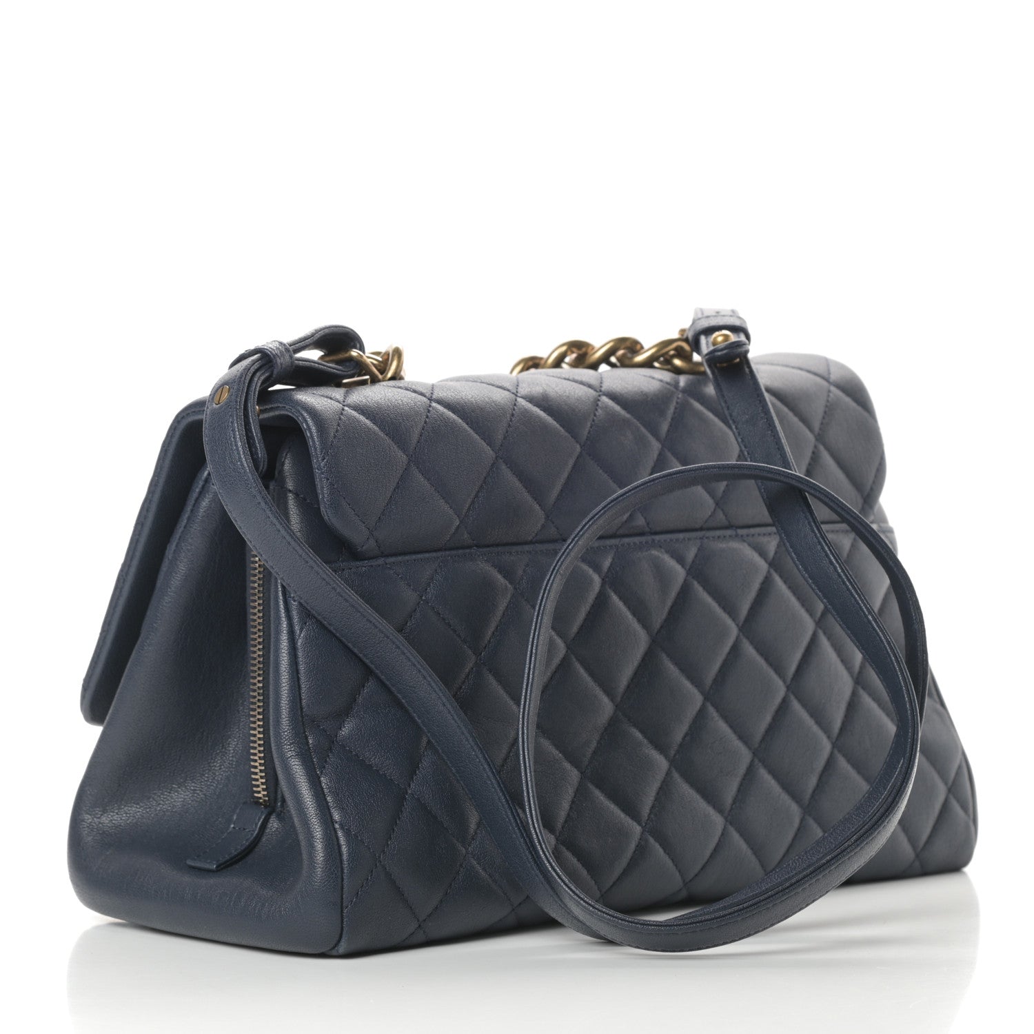 Chanel Shiny Sheepskin Quilted Large Trapezio Flap Navy 3 of 11