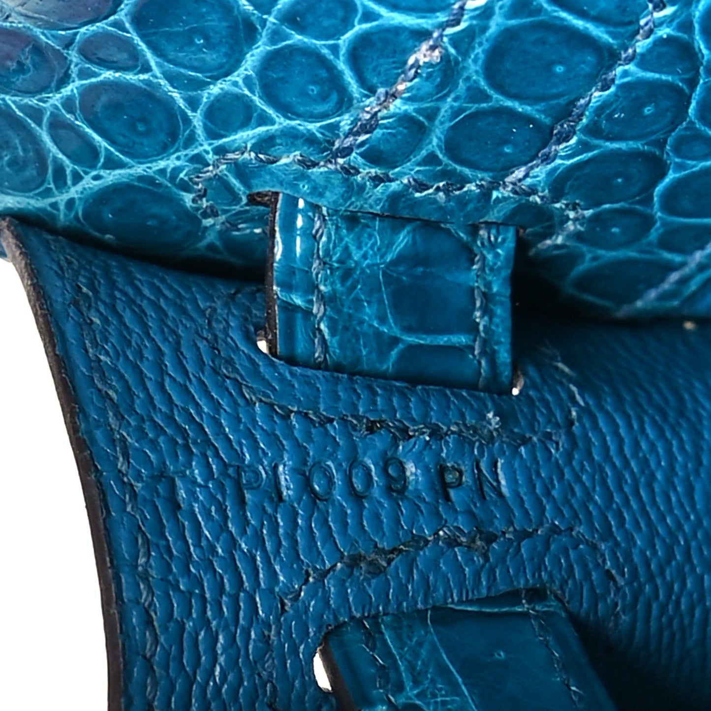 Shiny Porosus Crocodile Kelly Cut Pochette Bleu Izmir