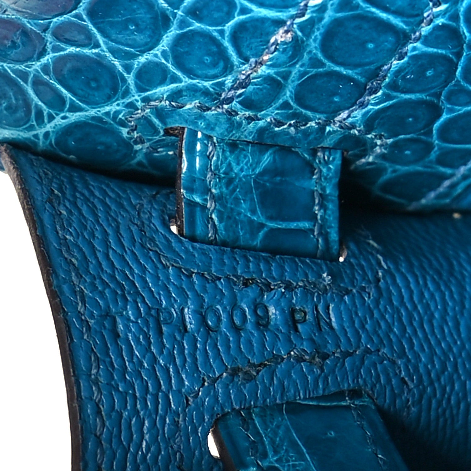 Hermes Shiny Porosus Crocodile Kelly Cut Pochette Bleu Izmir 7 of 11