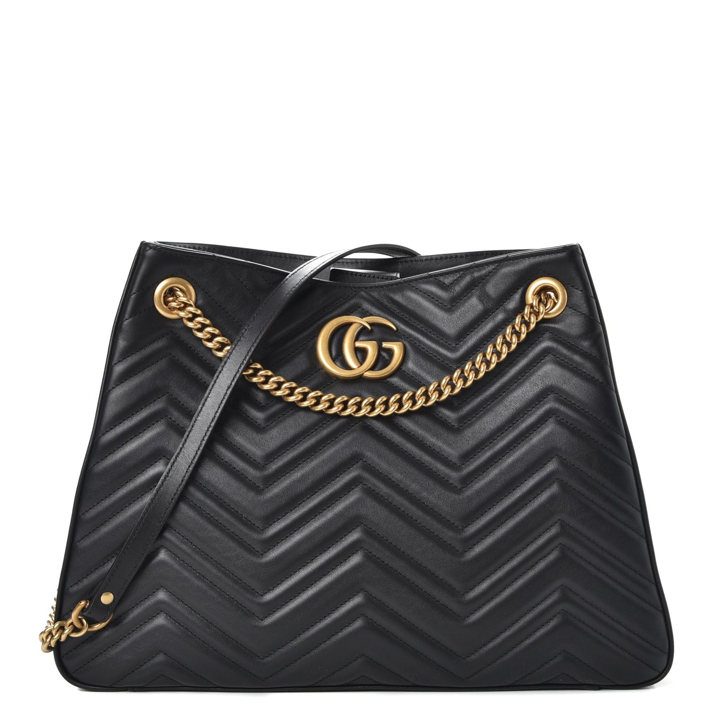 Calfskin Matelasse Medium GG Marmont Shoulder Tote Bag Black