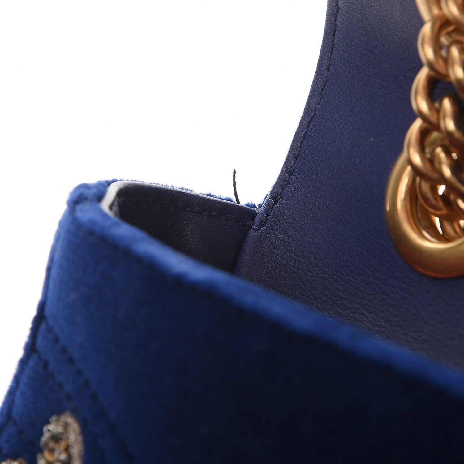 Gucci Velvet Matelasse Embroidered Mini GG Marmont Shoulder Bag Cobalt Blue 8 of 11