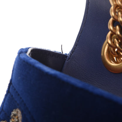 Gucci Velvet Matelasse Embroidered Mini GG Marmont Shoulder Bag Cobalt Blue 8 of 11