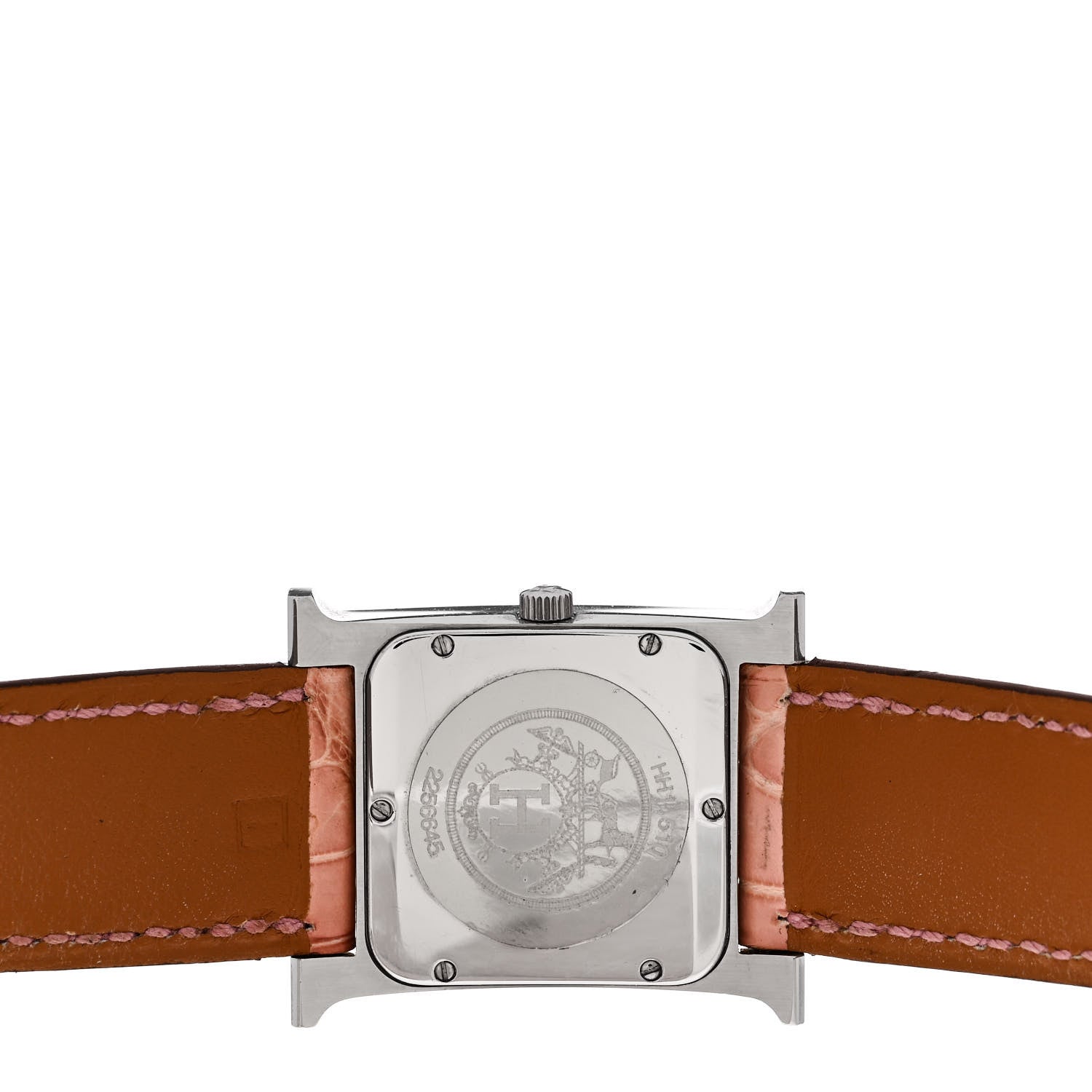 Hermes Stainless Steel Alligator 26mm Heure H Hour Double Tour Quartz Watch Pink 4 of 4