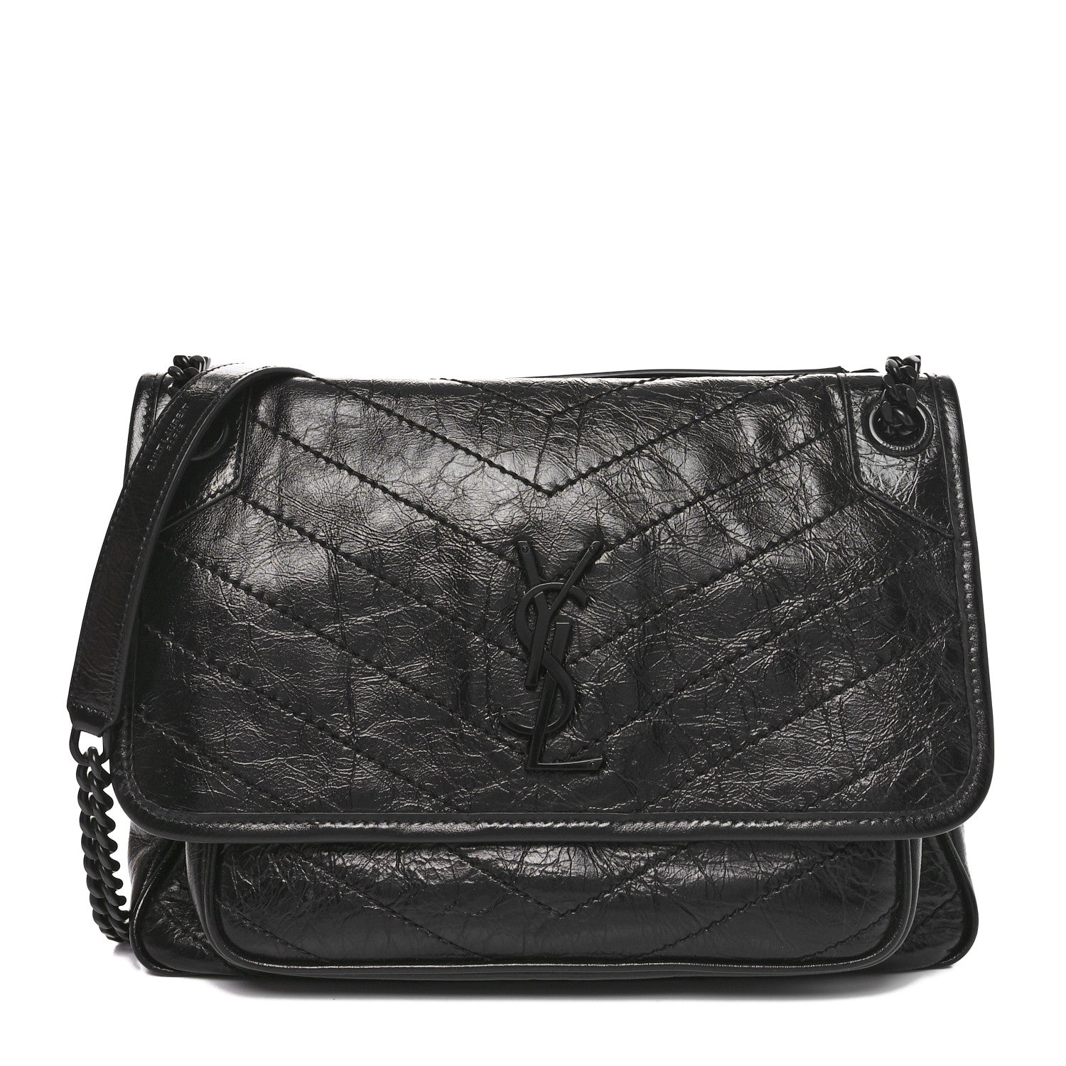 Saint Laurent Crinkled Calfskin Matelasse Monogram Medium Niki Chain Satchel Black 1 of 10
