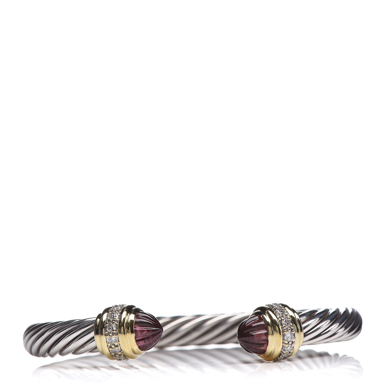 David Yurman Sterling Silver 18K Yellow Gold Diamond Carved Tourmaline Cable Classics Bracelet 1 of 5