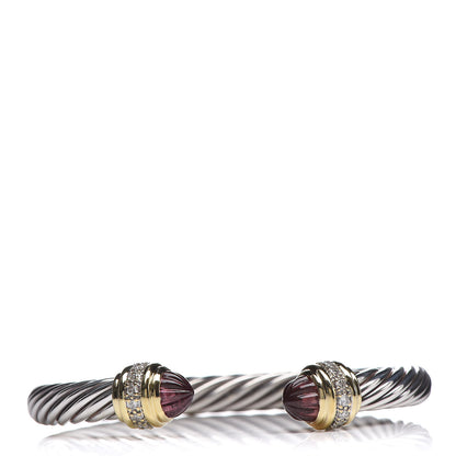 David Yurman Sterling Silver 18K Yellow Gold Diamond Carved Tourmaline Cable Classics Bracelet 1 of 5