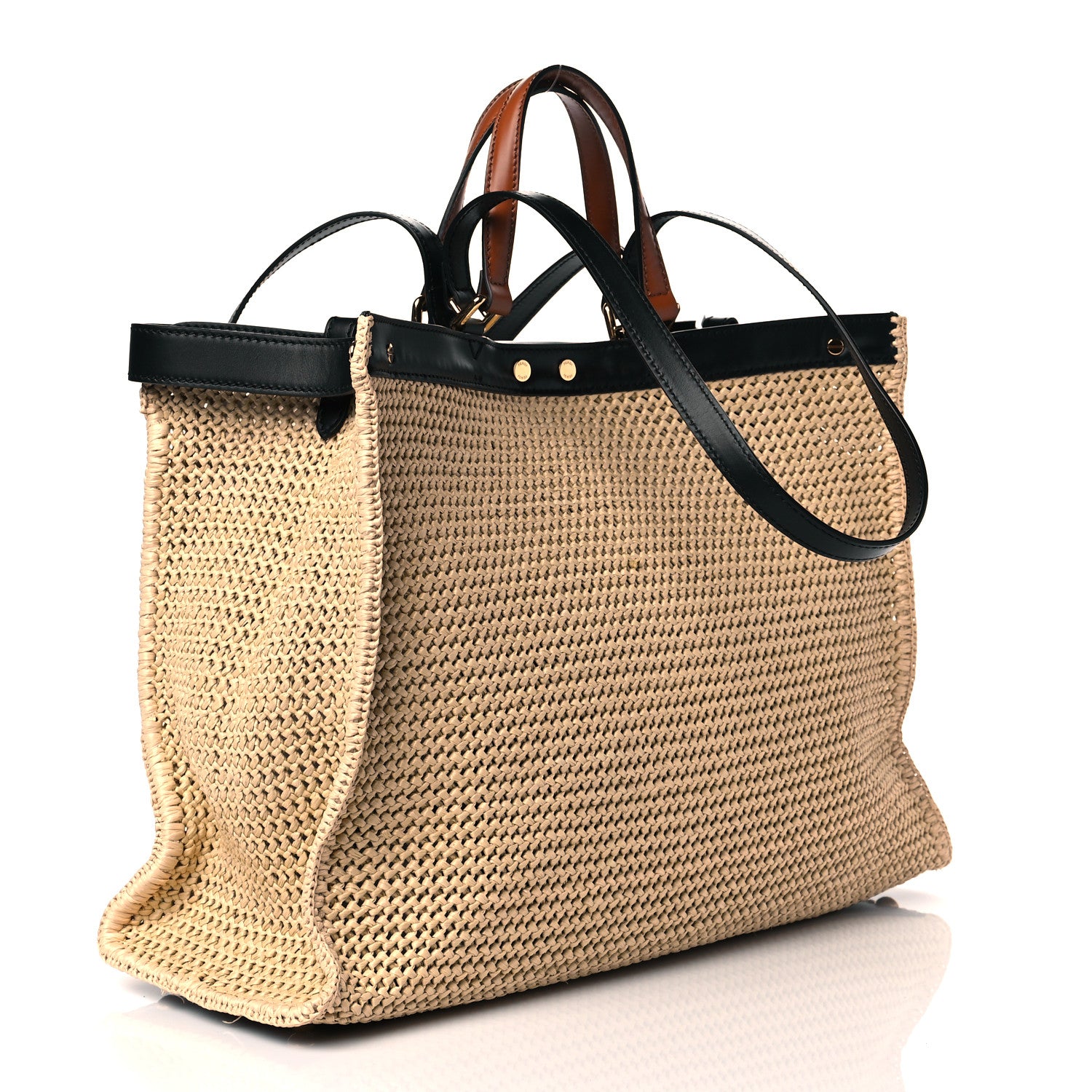 Fendi Raffia Vitello King Macrame Mesh Large Peekaboo X-Tote Natural Black Cuoio 3 of 9