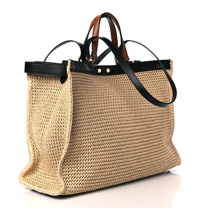 Fendi Raffia Vitello King Macrame Mesh Large Peekaboo X-Tote Natural Black Cuoio 3 of 9