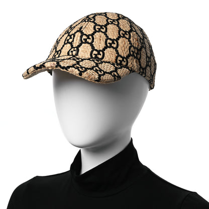 Gucci Raffia GG Monogram Elaphe Embroidered Aisha Baseball Hat XL Ivory Black 2 of 10