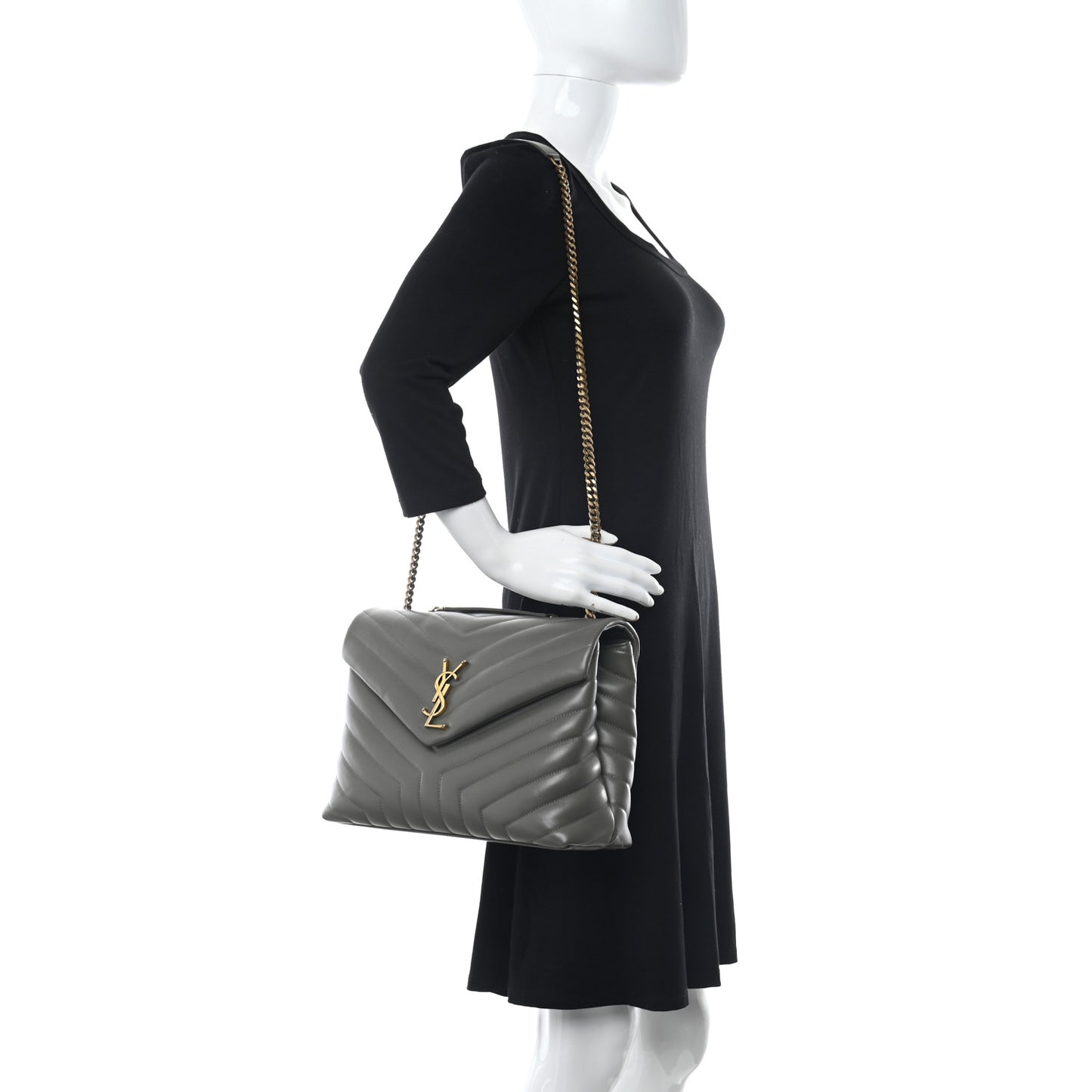 Calfskin Y Quilted Monogram Medium Loulou Chain Satchel Storm