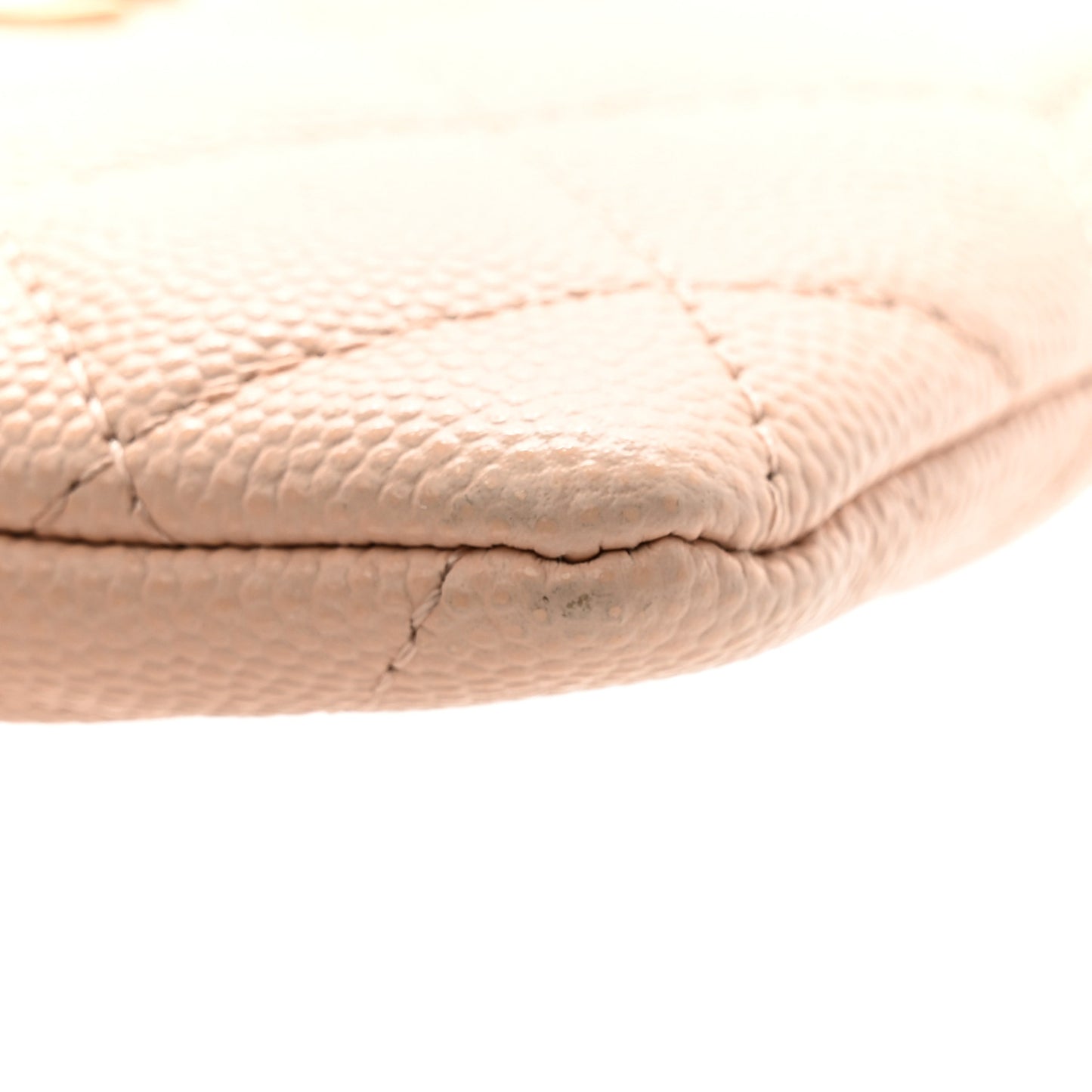 Caviar Quilted Zip Card Holder Wallet Light Beige
