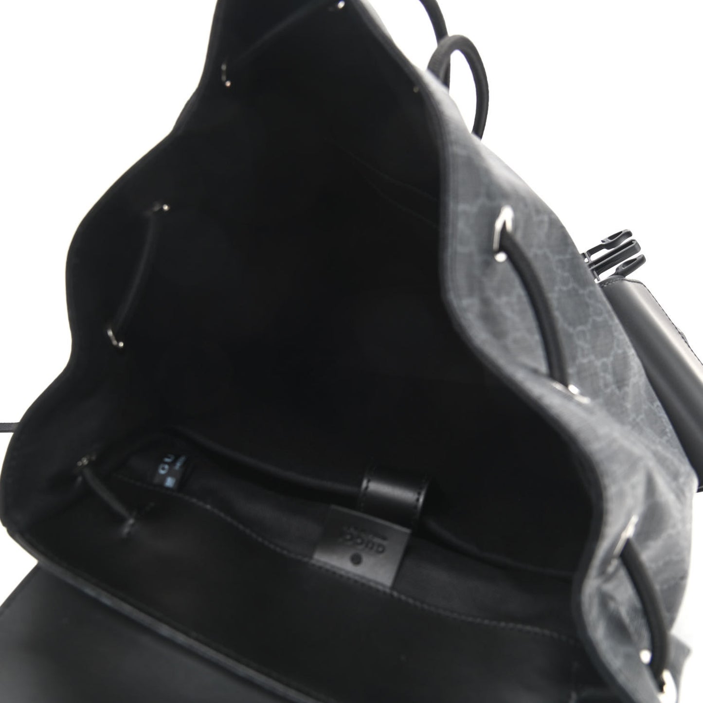 Soft GG Supreme Monogram Appia Calfskin Web Double Buckle Backpack Black