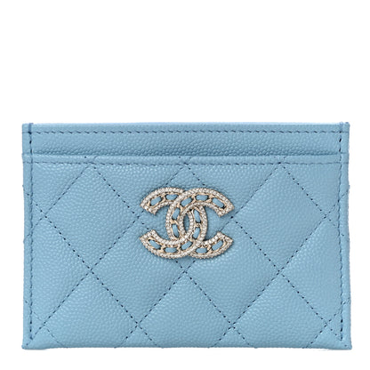 Chanel Caviar Quilted Crystal Card Holder Light Blue 1 of 12