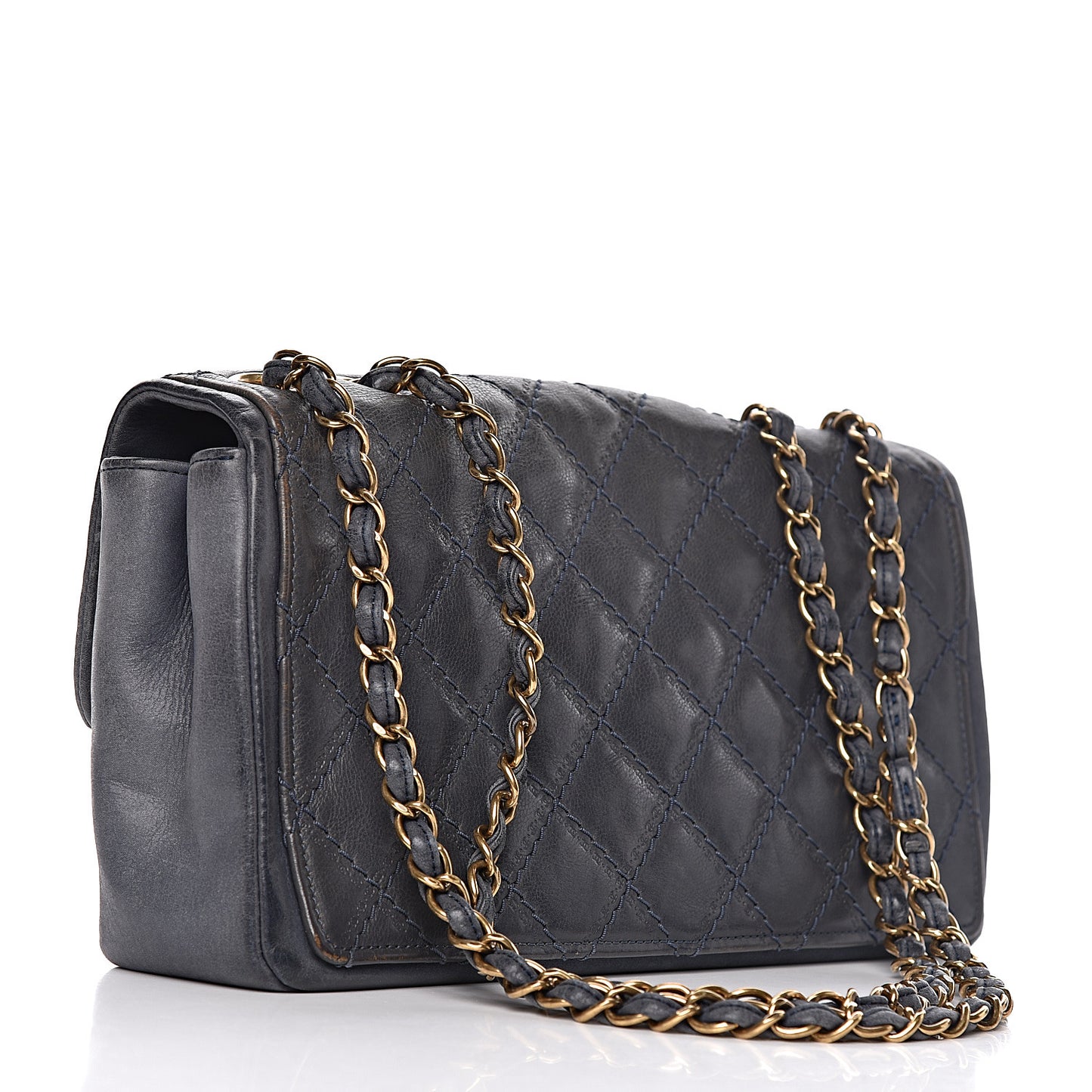 Calfskin Stitched Two Tone Flap Blue