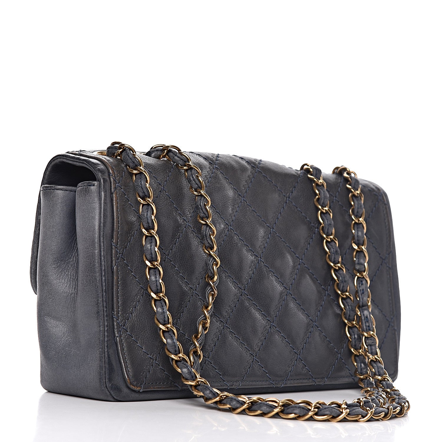 Chanel Calfskin Stitched Two Tone Flap Blue 4 of 23