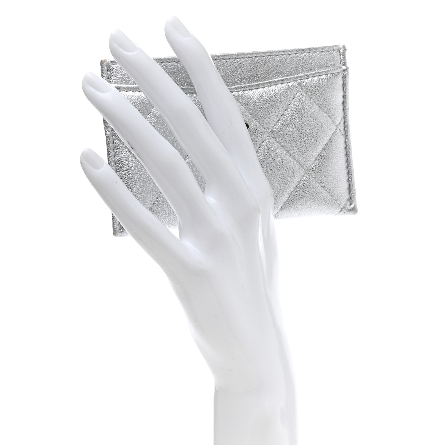 Chanel Metallic Lambskin Quilted Card Holder Silver 2 of 8