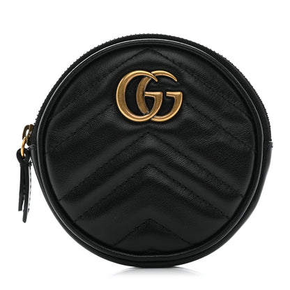 Gucci Calfskin Matelasse GG Marmont Round Coin Purse Black 1 of 8