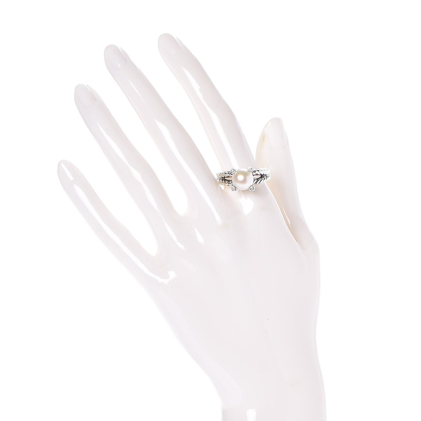 Sterling Silver Diamond 10mm Pearl Cable Ring 57.6 8.25
