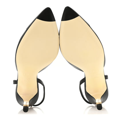 Chanel Lambskin Satin Cap Toe CC Slingback Heels 35.5 Black 6 of 9