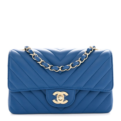 Chanel Lambskin Chevron Quilted Mini Rectangular Flap Dark Blue 1 of 10