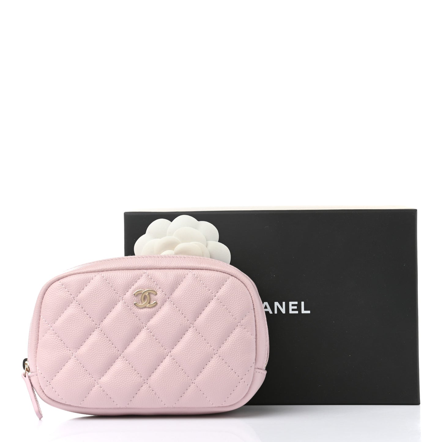 Caviar Quilted Small Curvy Pouch Cosmetic Case Light Pink