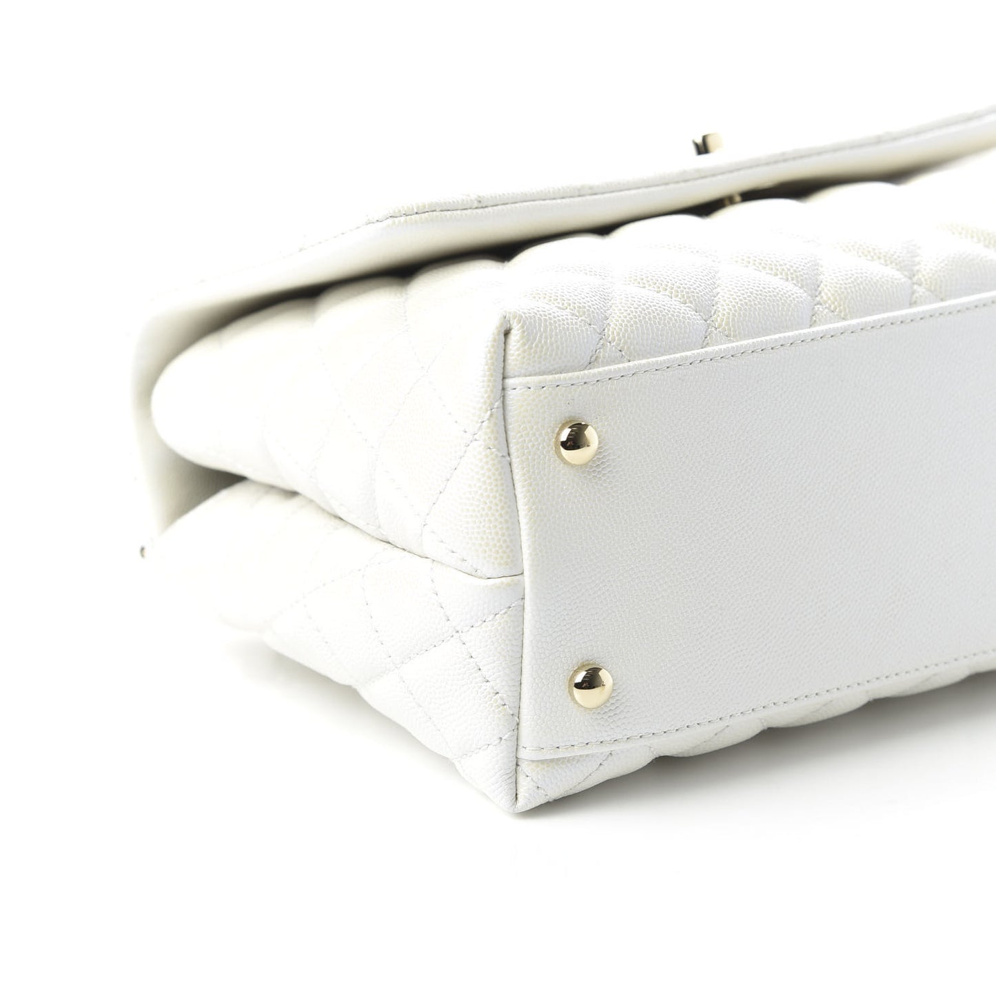 Iridescent Caviar Quilted Small Coco Handle Flap White