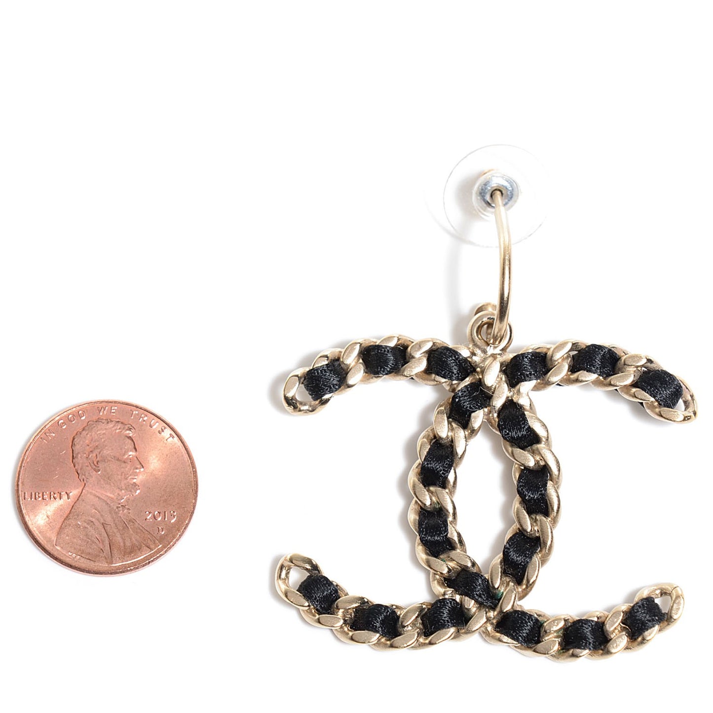 Satin CC Chain Earrings Light Gold Black