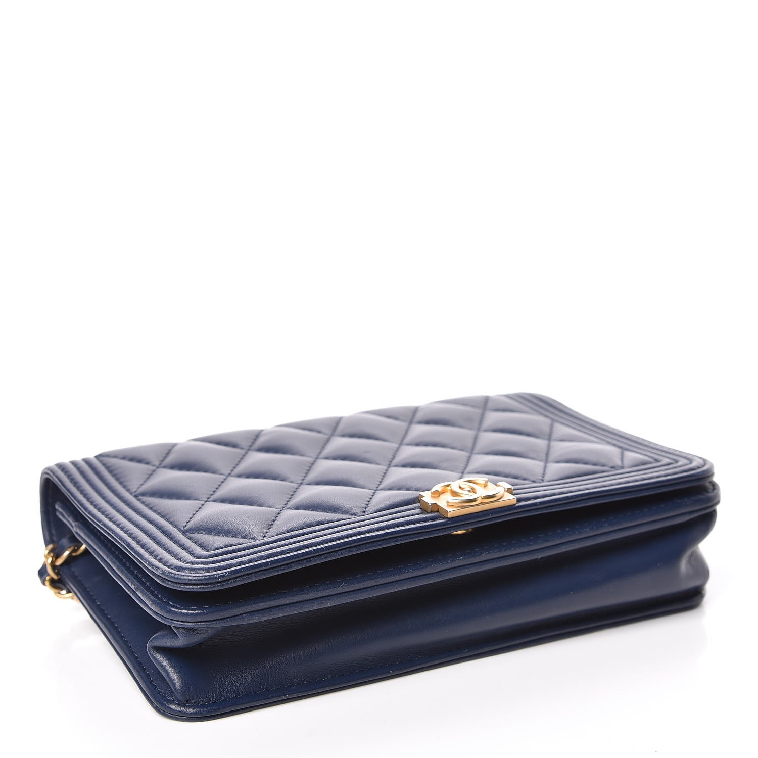 Chanel Lambskin Quilted Boy Wallet On Chain WOC Navy Blue 4 of 12