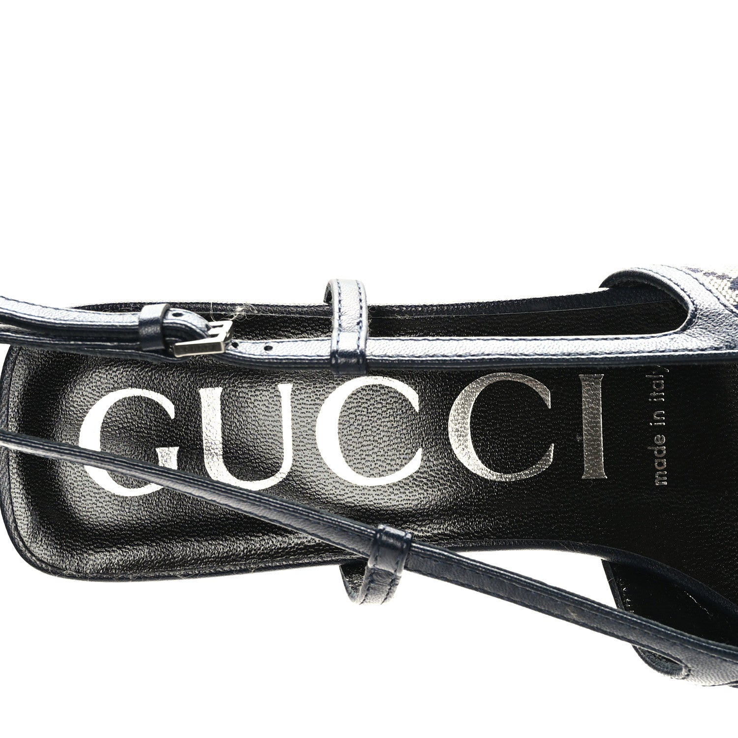 Gucci GG Monogram Malaga Kid Square G 75mm Slingback Pumps 37 Beige Blue 7 of 8