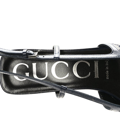 Gucci GG Monogram Malaga Kid Square G 75mm Slingback Pumps 37 Beige Blue 7 of 8