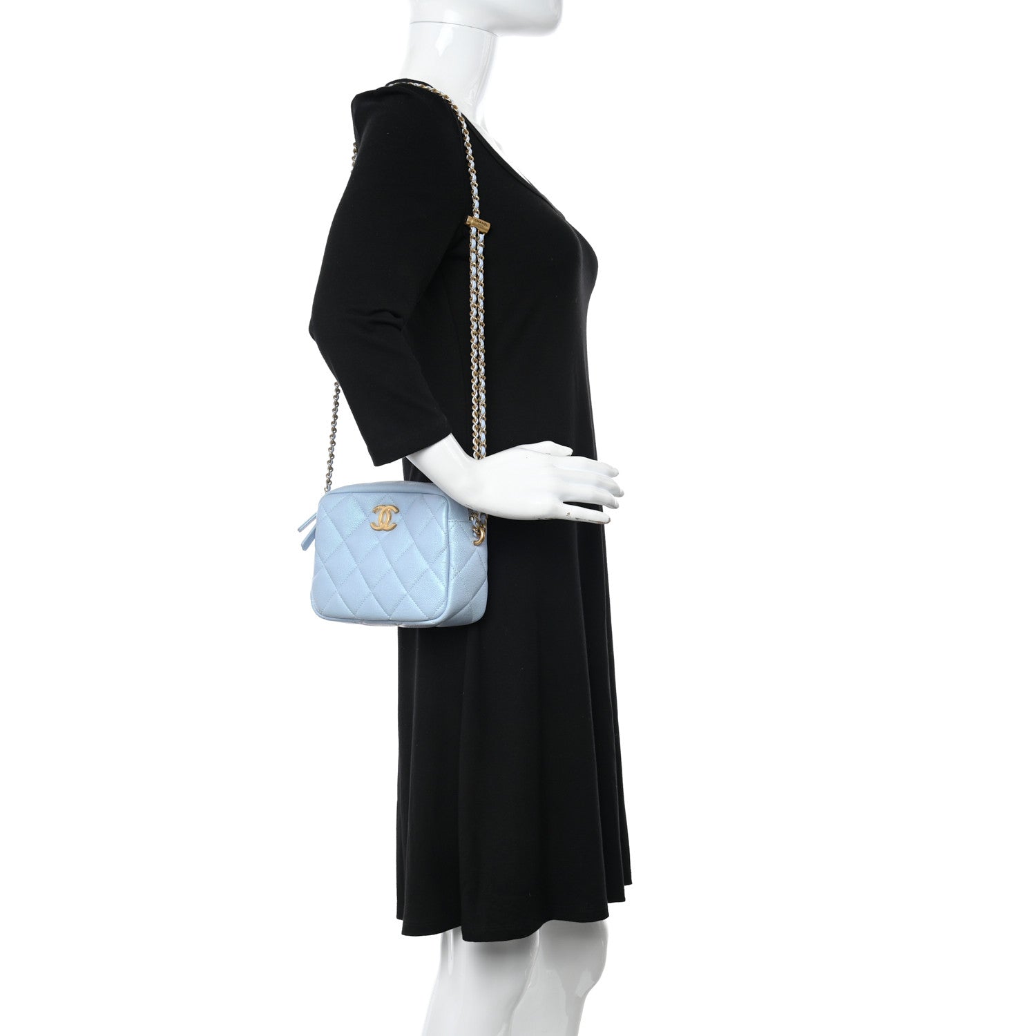 Chanel Iridescent Caviar Quilted Mini My Perfect Camera Case Light Blue 2 of 10
