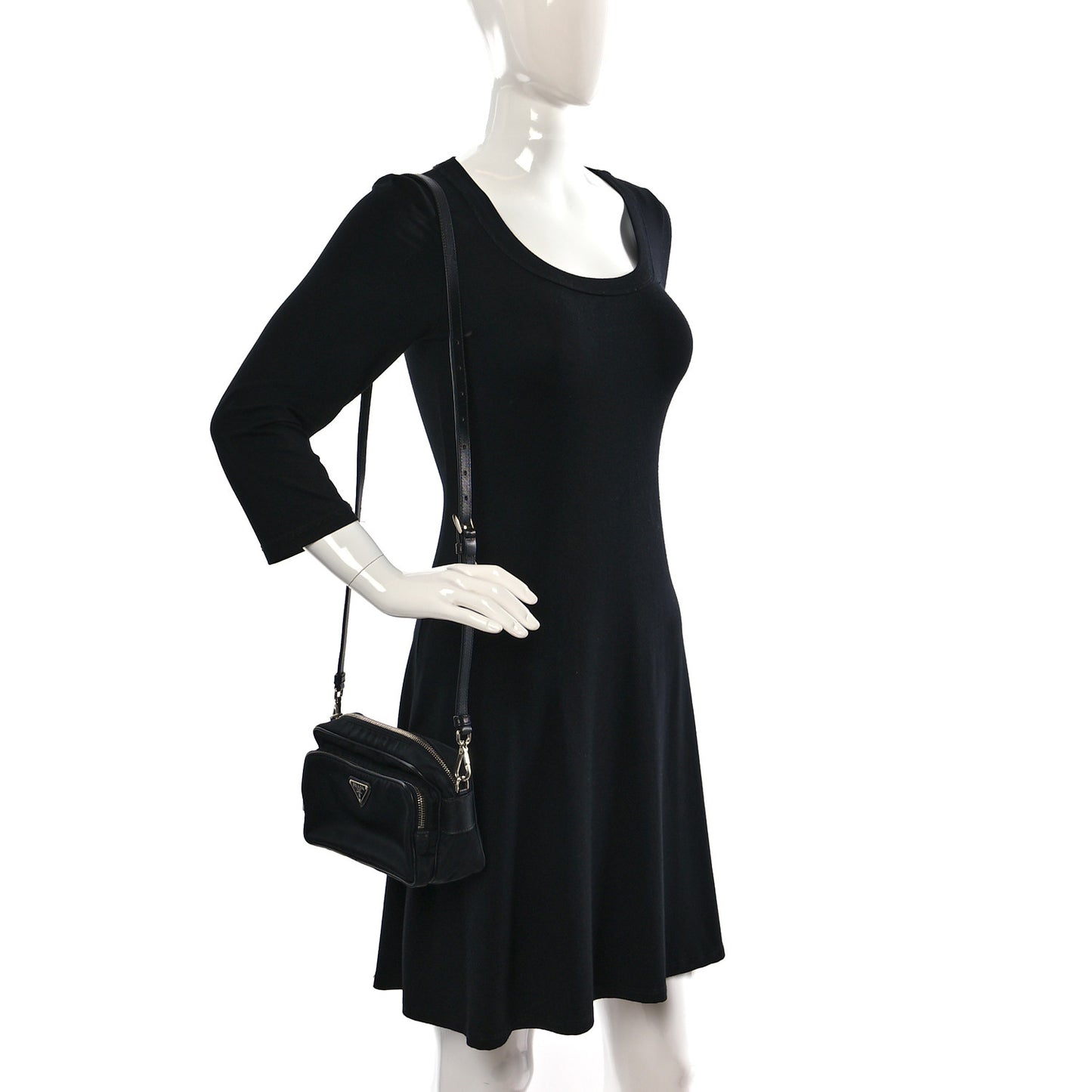 Nylon Saffiano Vela Double Zip Crossbody Bag Black