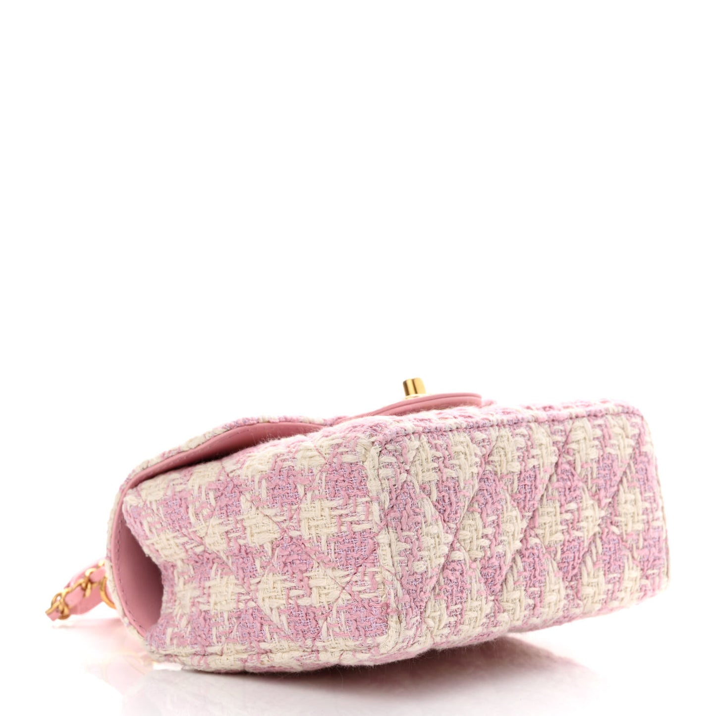 Tweed Handle Crush Top Handle Flap Bag Pink Ecru