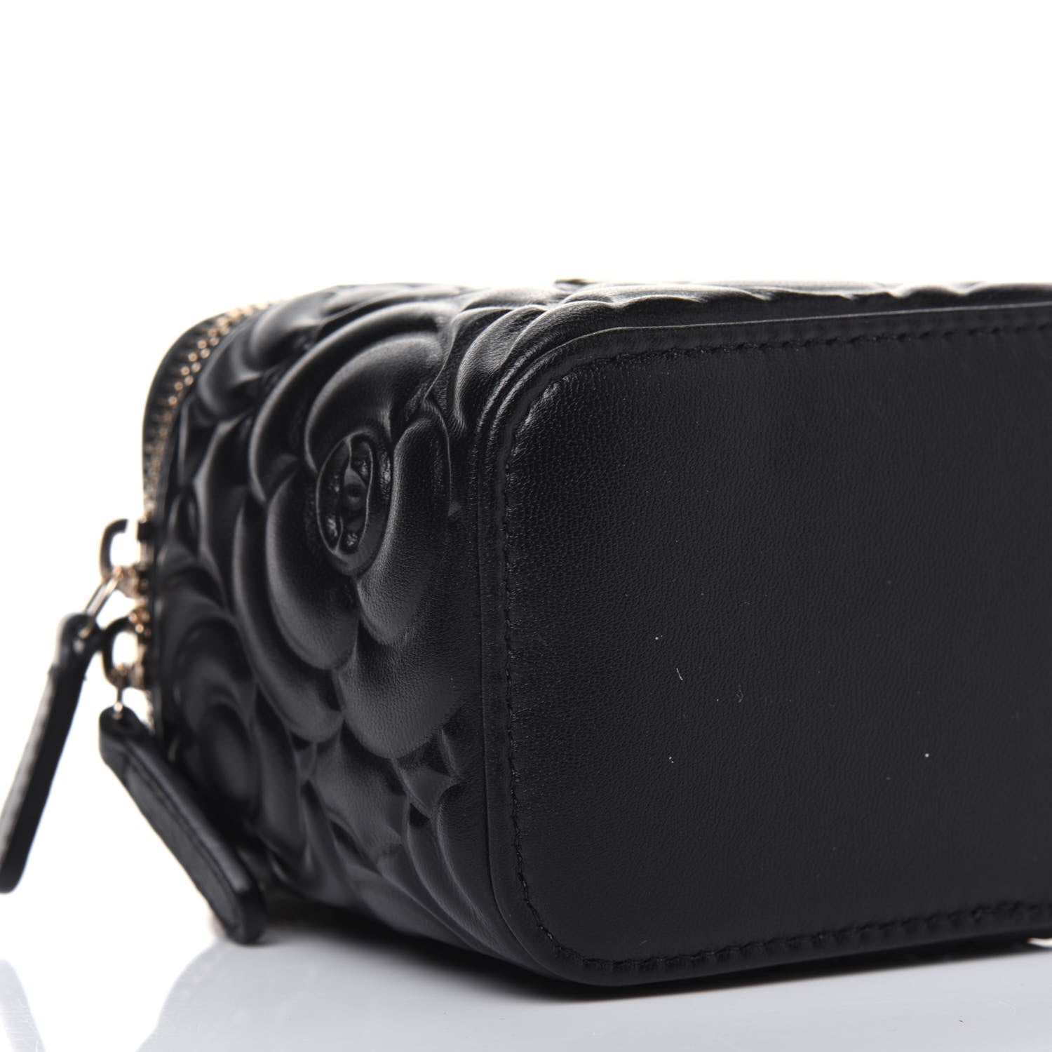 Chanel Lambskin Camellia Embossed Mini Vanity Case With Chain Black 7 of 10