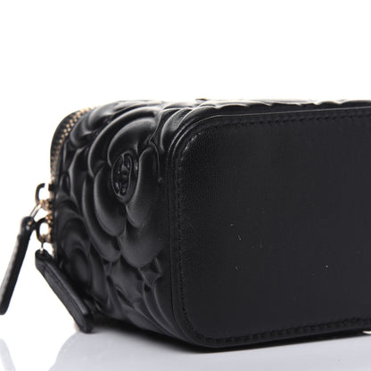 Chanel Lambskin Camellia Embossed Mini Vanity Case With Chain Black 7 of 10