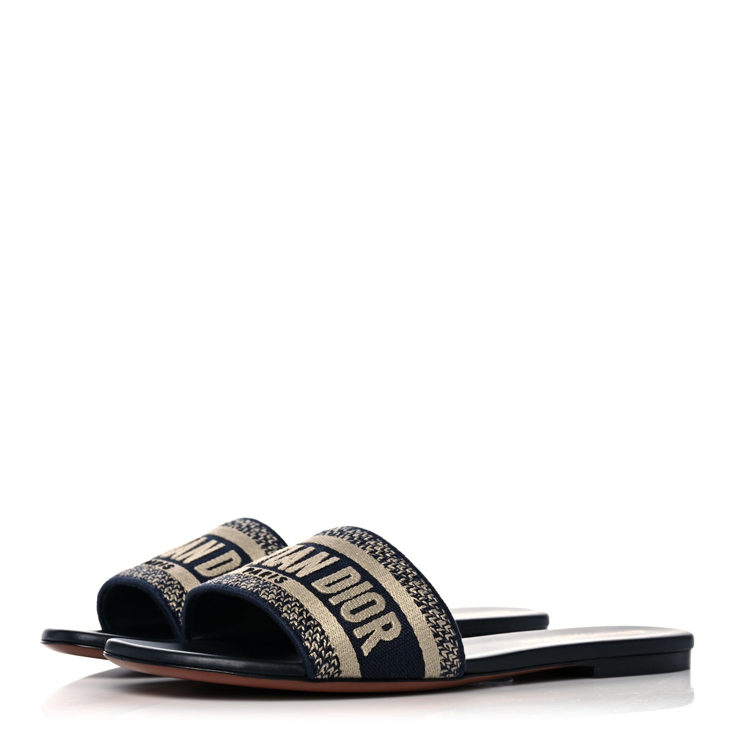 Canvas Embroidered Dway Mules Slide Sandals 38.5 Deep Blue