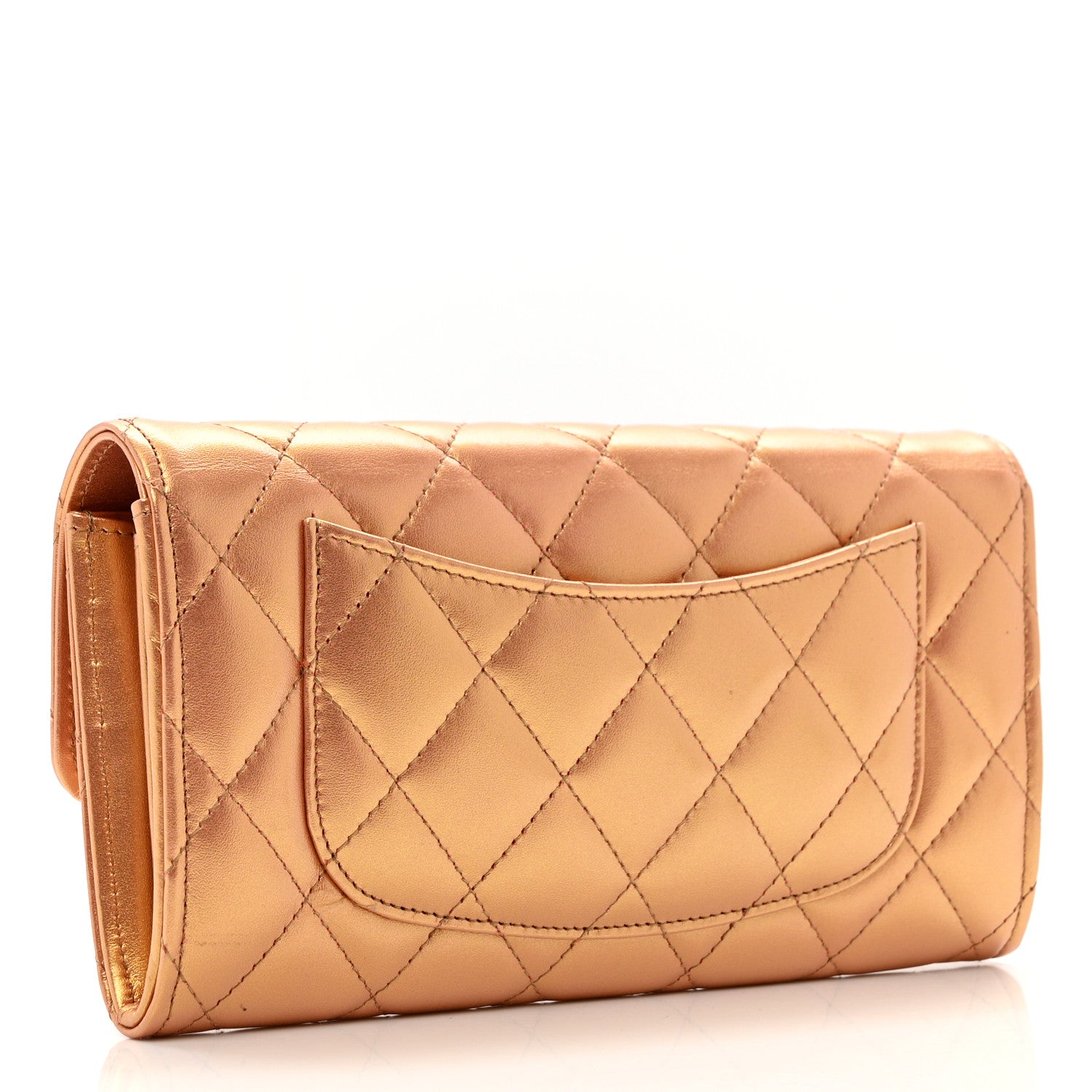 Chanel Metallic Lambskin Quilted Large Gusset Flap Wallet Golden 3 of 7