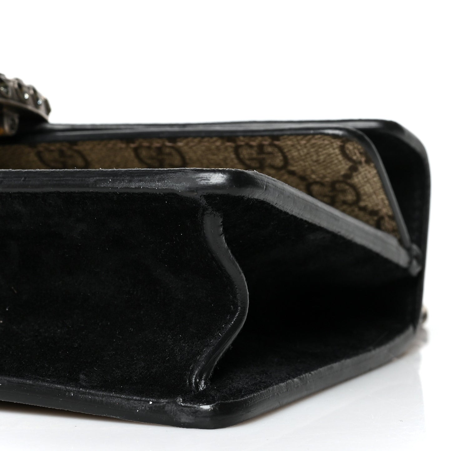 GG Supreme Monogram Suede Crystal Small Dionysus Shoulder Bag Beige Ebony Black