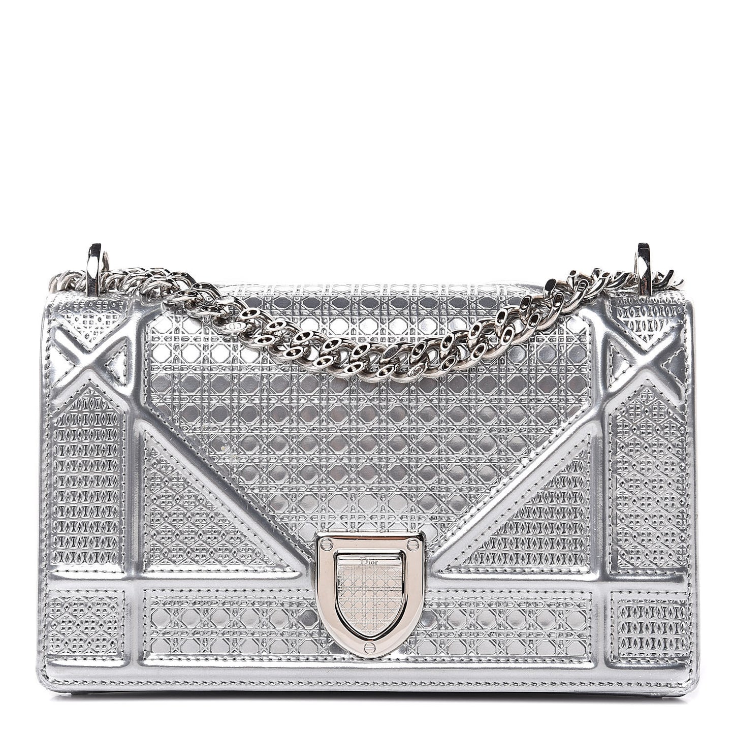 Metallic Patent Micro-Cannage Mini Diorama Flap Bag Silver