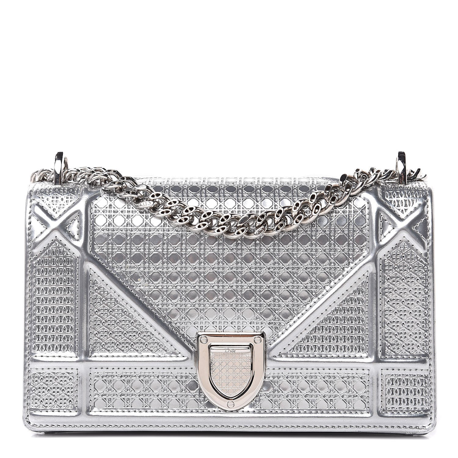 Christian Dior Metallic Patent Micro-Cannage Mini Diorama Flap Bag Silver 1 of 11