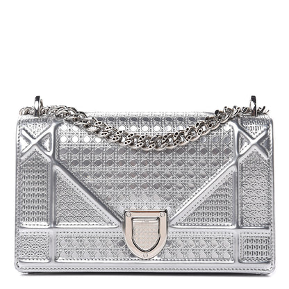 Christian Dior Metallic Patent Micro-Cannage Mini Diorama Flap Bag Silver 1 of 11