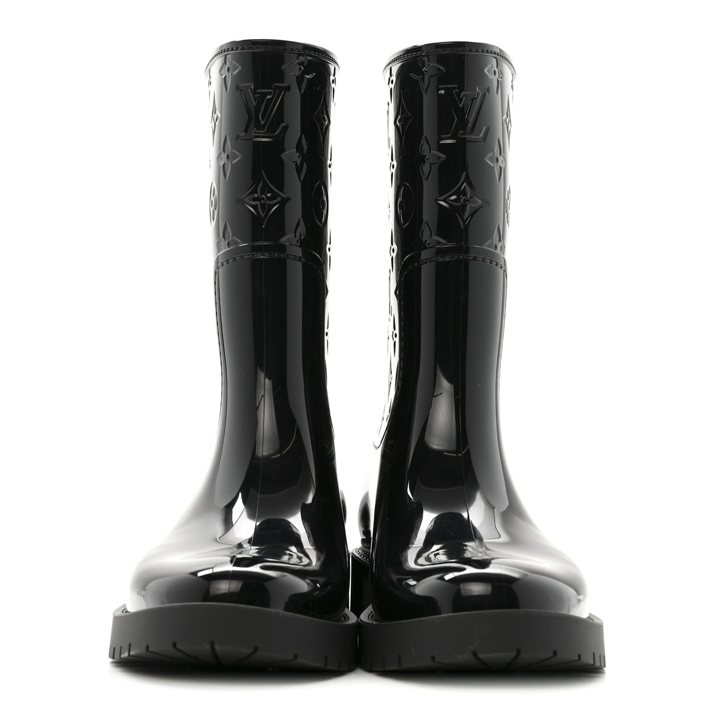Rubber Embossed Monogram Splash Rain Short Boots 37 Black