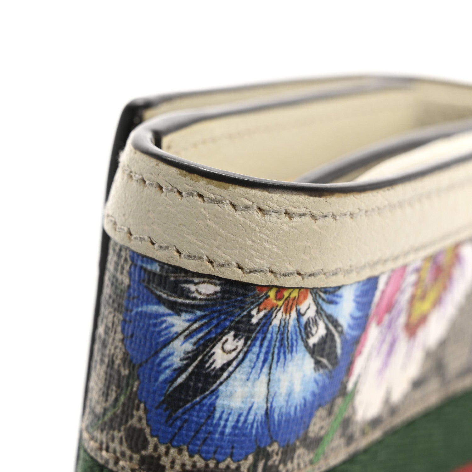 Gucci GG Supreme Monogram Flora Textured Calfskin Web Ophidia Card Case Wallet Beige Ebony Multicolor Mystic White 9 of 13