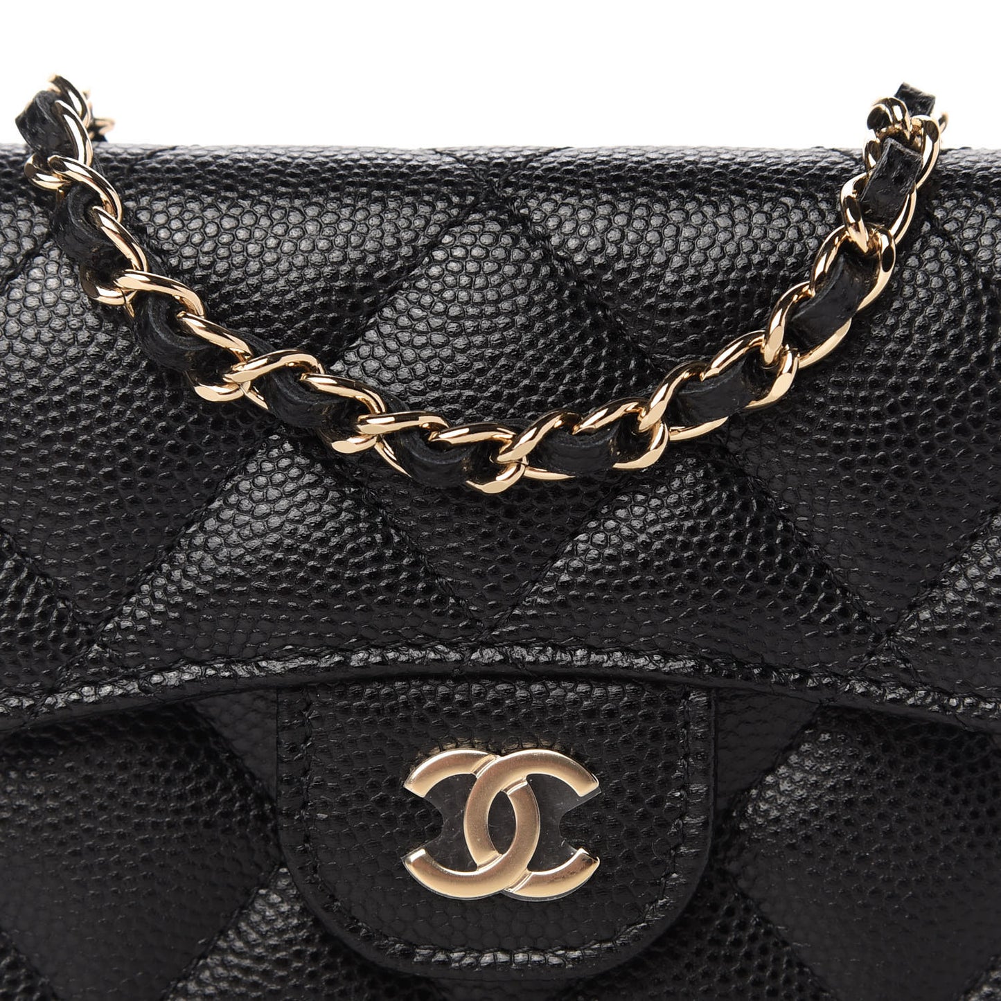 Caviar Quilted Flap Card Holder On Chain Black
