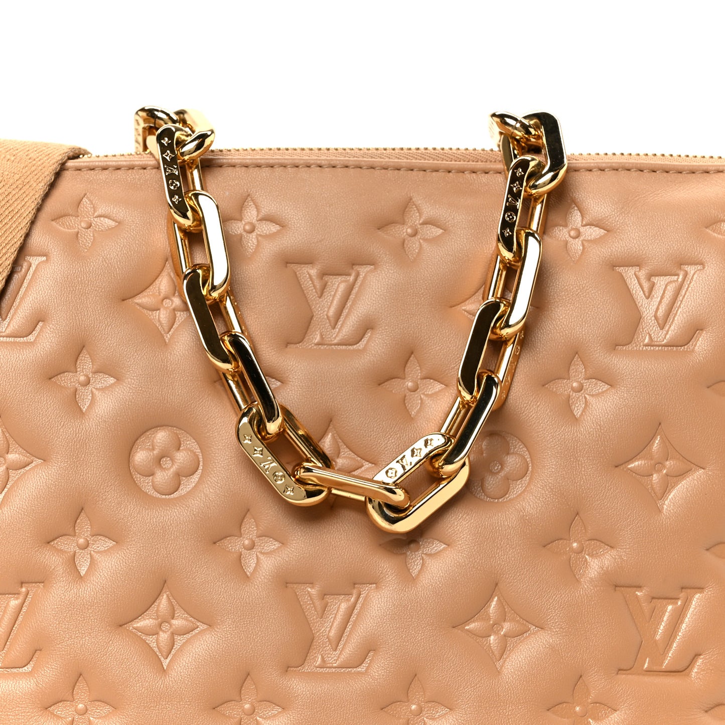 Lambskin Embossed Monogram Coussin PM Camel
