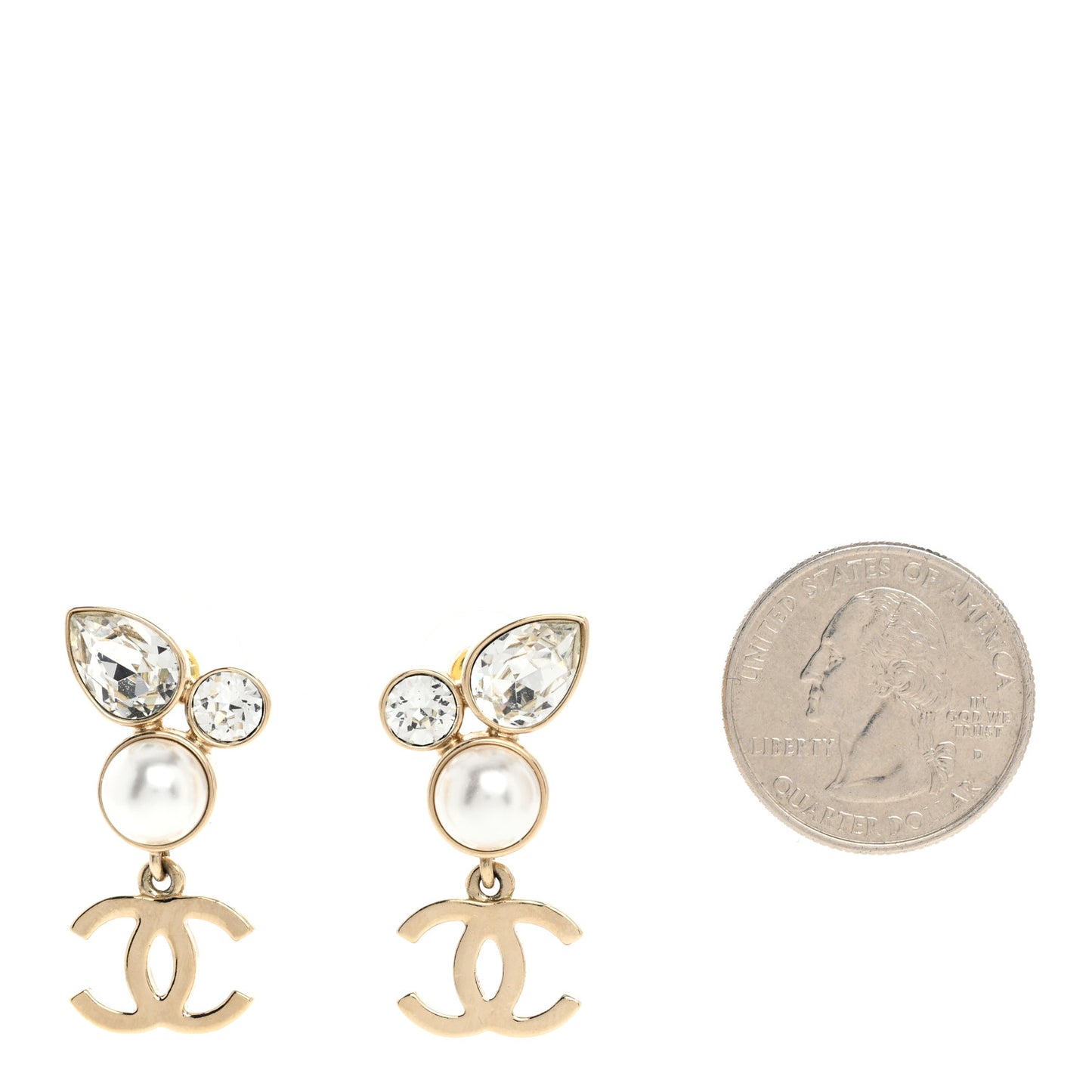 Pearl Crystal CC Drop Earrings Gold