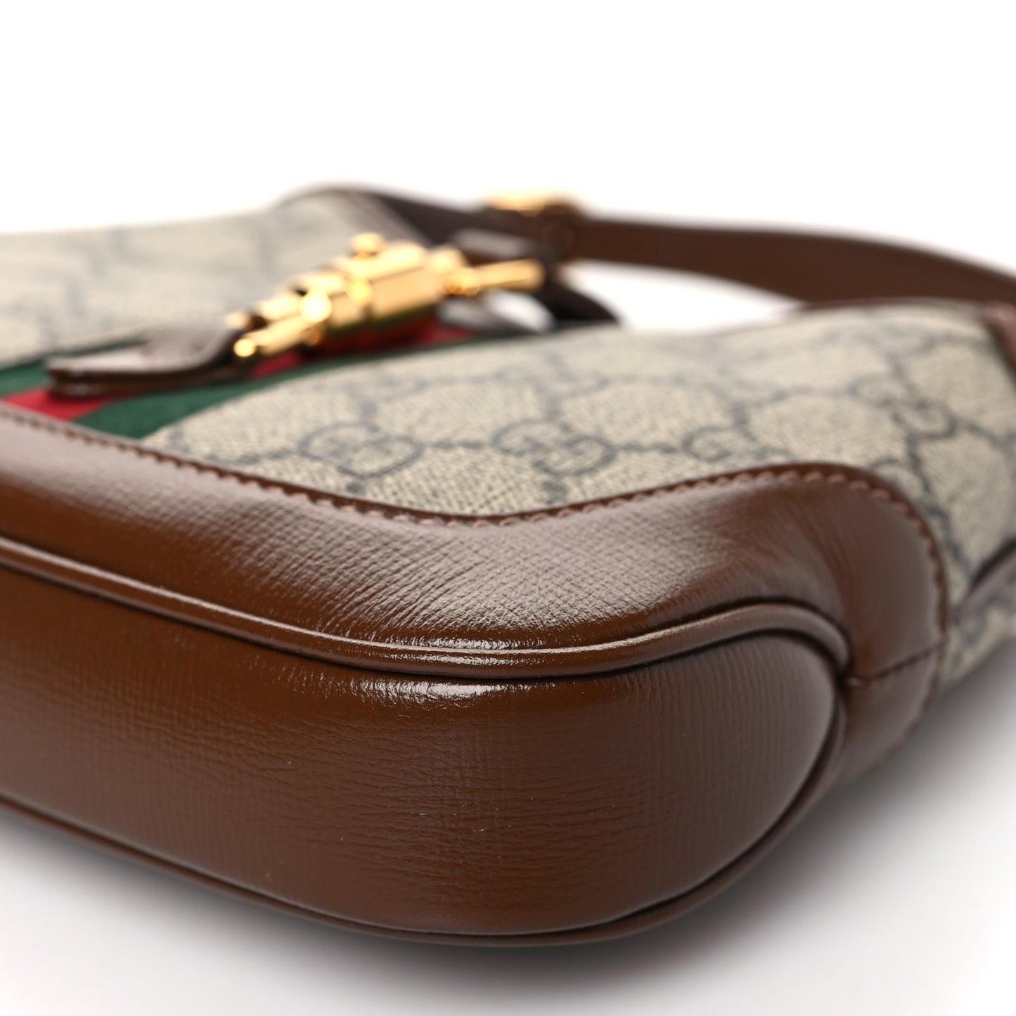 GG Supreme Monogram Azalea Calfskin Web Mini Jackie 1961 Hobo Beige Ebony Brown Sugar